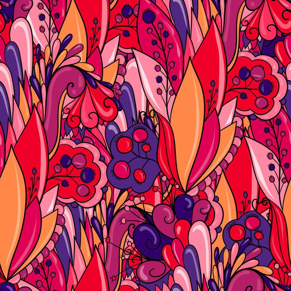 Floral seamless pattern with leaves, flowers and berries. vector