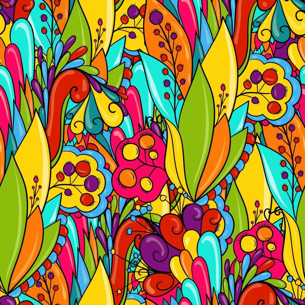 Seamless pattern of leaves, flowers and berries. Floral background vector