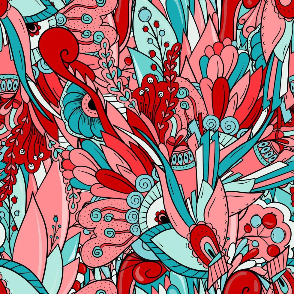 Floral seamless pattern with leaves, flowers and berries. vector