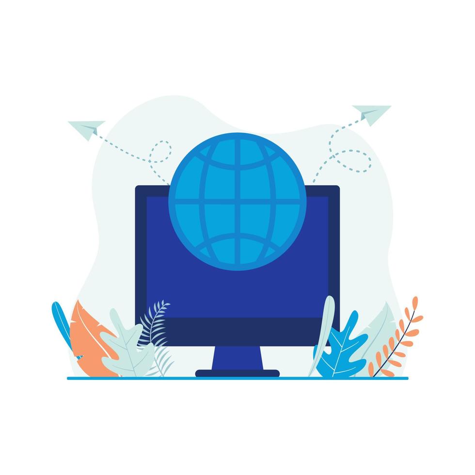 Internet connection, world wide web vector illustration concept. Computer with globe icon.