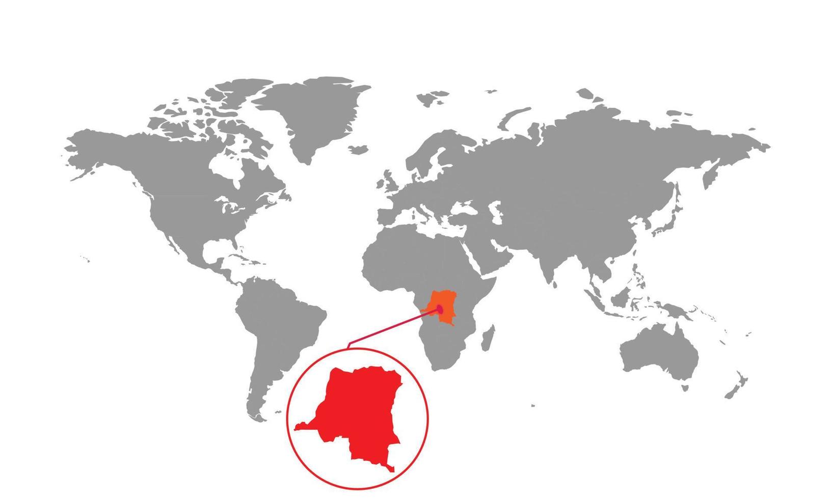 república democrática de, enfoque del mapa del congo. mapa del mundo aislado. aislado sobre fondo blanco. ilustración vectorial vector