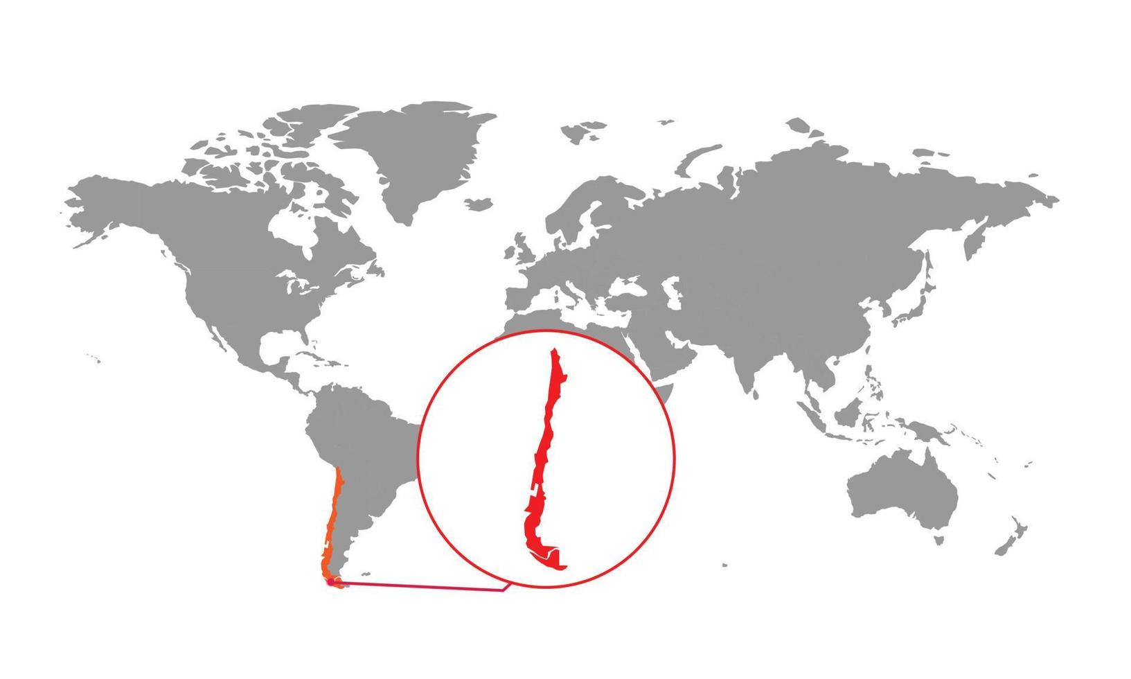 enfoque del mapa de chile. mapa del mundo aislado. aislado sobre fondo blanco. ilustración vectorial vector