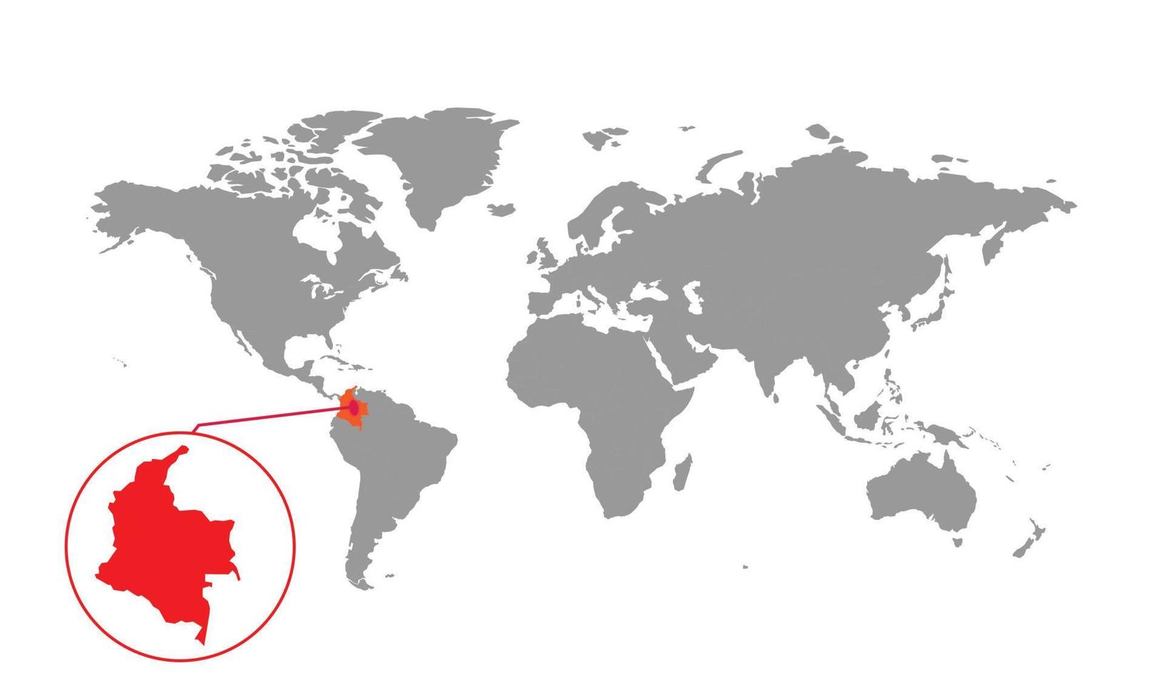 enfoque del mapa de colombia. mapa del mundo aislado. aislado sobre fondo blanco. ilustración vectorial vector