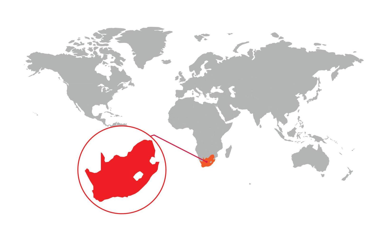 enfoque del mapa de sudáfrica. mapa del mundo aislado. aislado sobre fondo blanco. ilustración vectorial vector