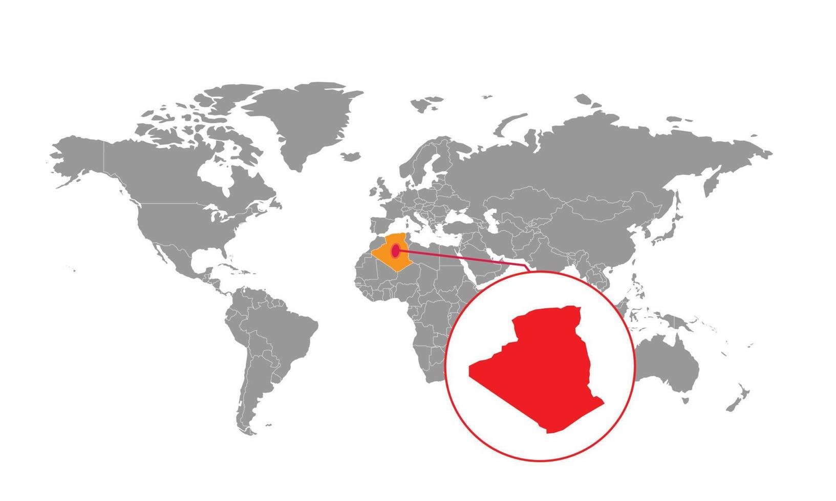 enfoque del mapa de Argelia. mapa del mundo aislado. aislado sobre fondo blanco. ilustración vectorial vector