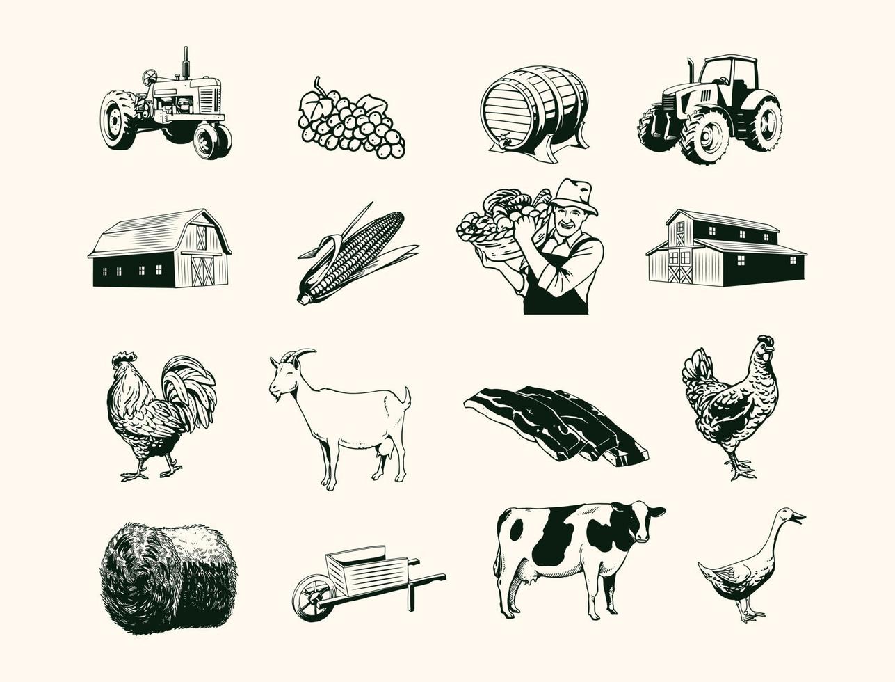 Farm element design with hand drawn style vector