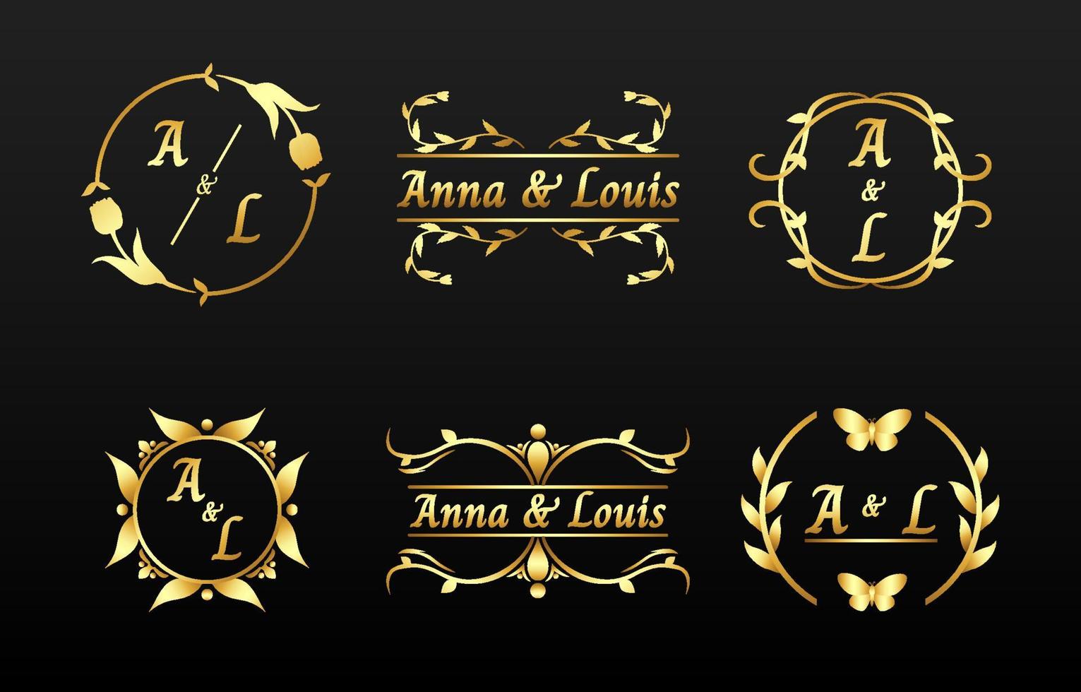 Collection Set of Wedding Monogram with Gold Gradient vector