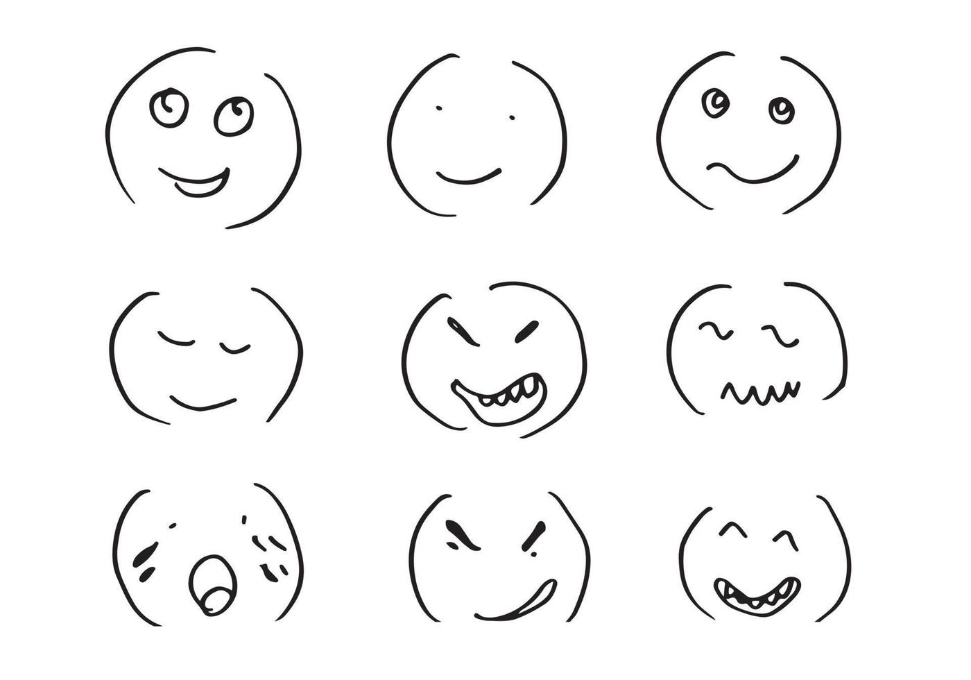 conjunto de emoticonos dibujados a mano, vector sobre fondo blanco.