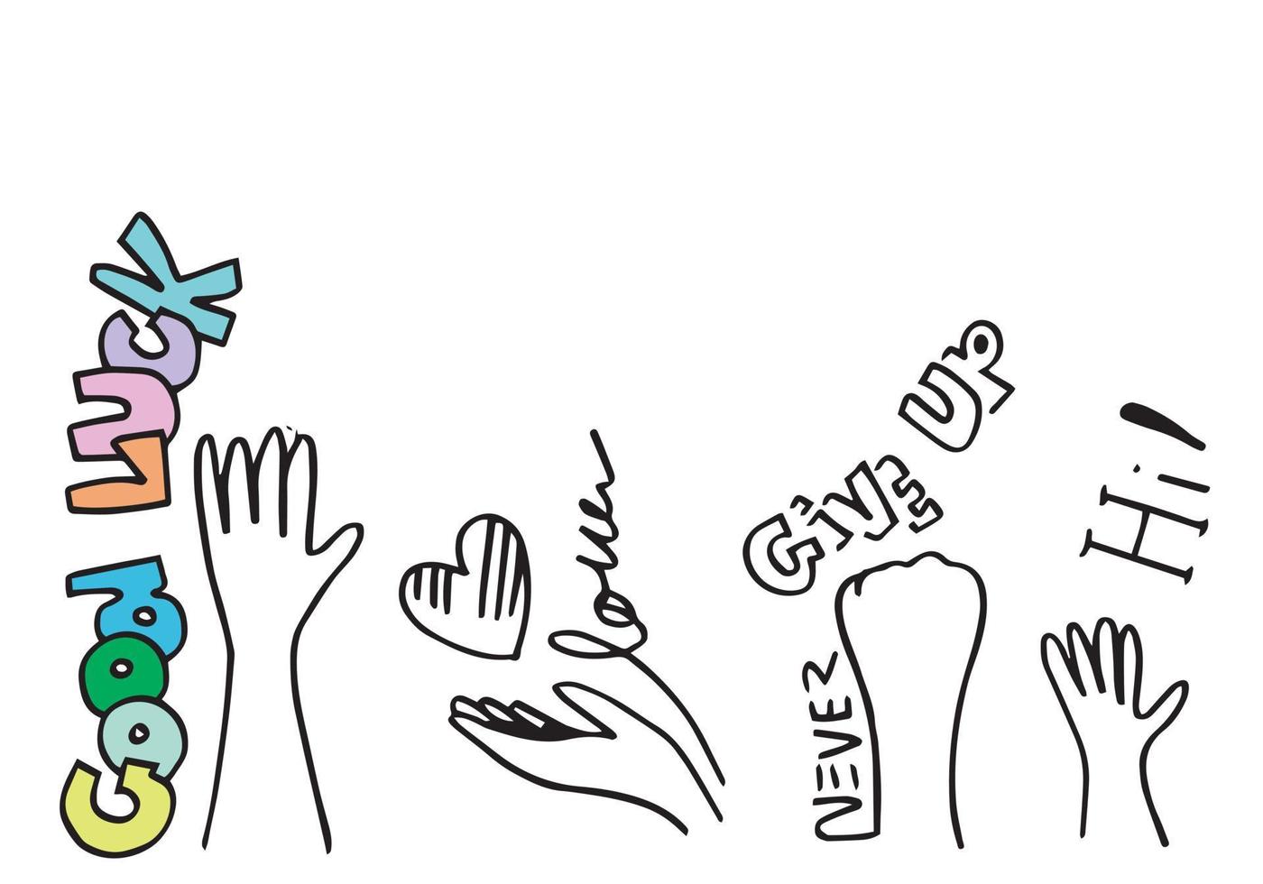 Applause hand draw on white background with good luck, never give up, hi text.vector illustration. vector