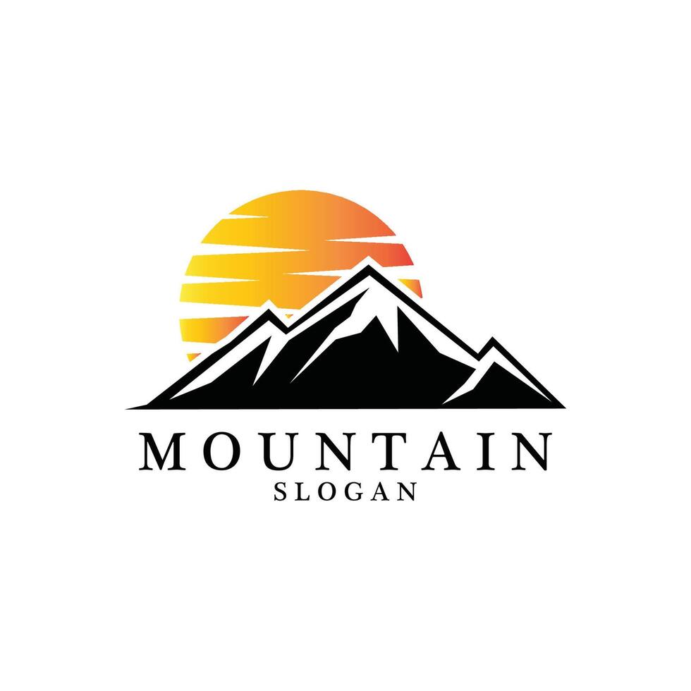 Mountain View logo vector design at sunrise for Outdoor Nature Adventure