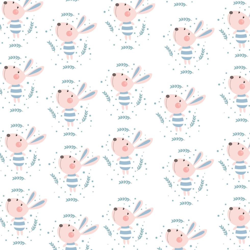 childish pattern with cute bunny. Creative kids textures for fabric, wrapping, textile, wallpaper, clothes. Vector illustration