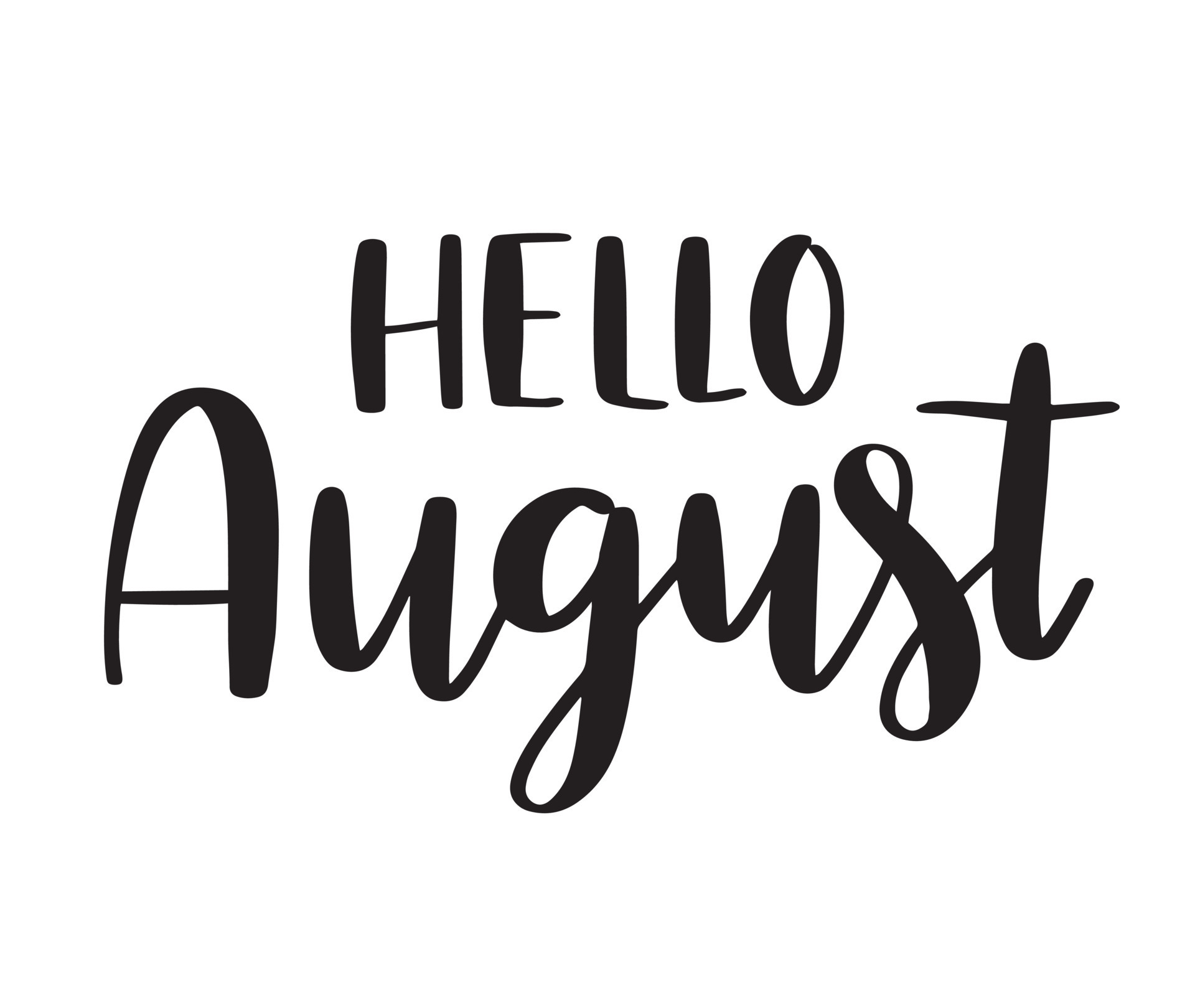 Hello August script brush lettering. Handwritten modern calligraphy
