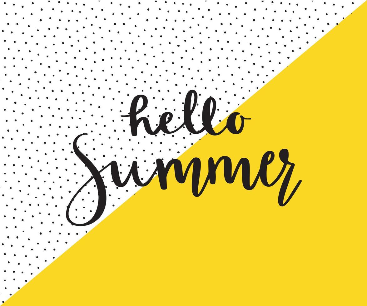 Hello Summer Phrase Brush lettering composition. Trendy summertime vector illustration.