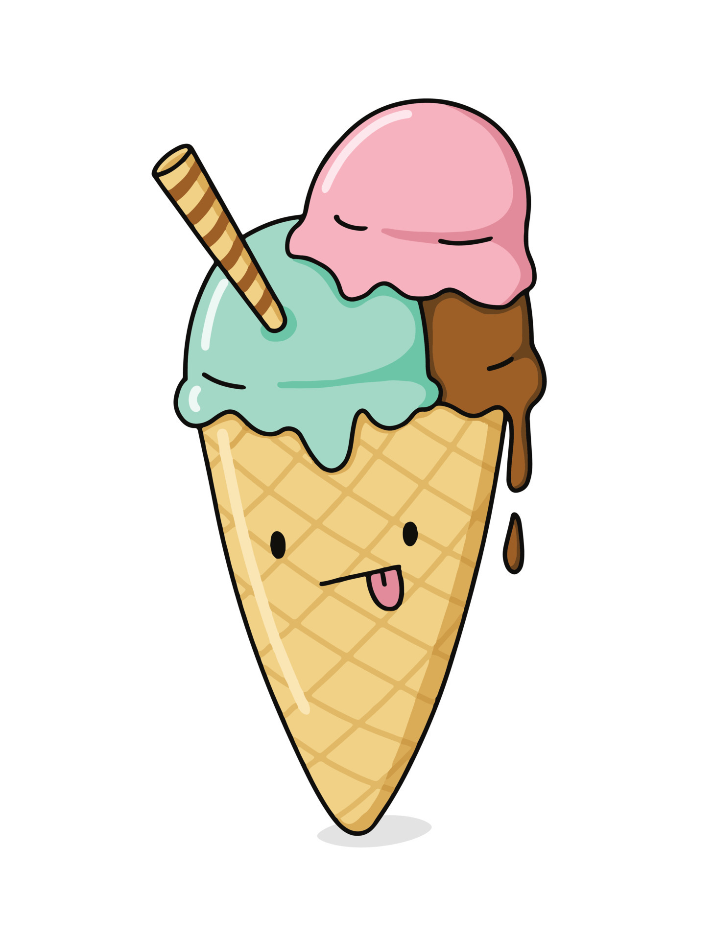Funny cartoon ice cream illustration. Cute vector summer dessert. 7491350  Vector Art at Vecteezy