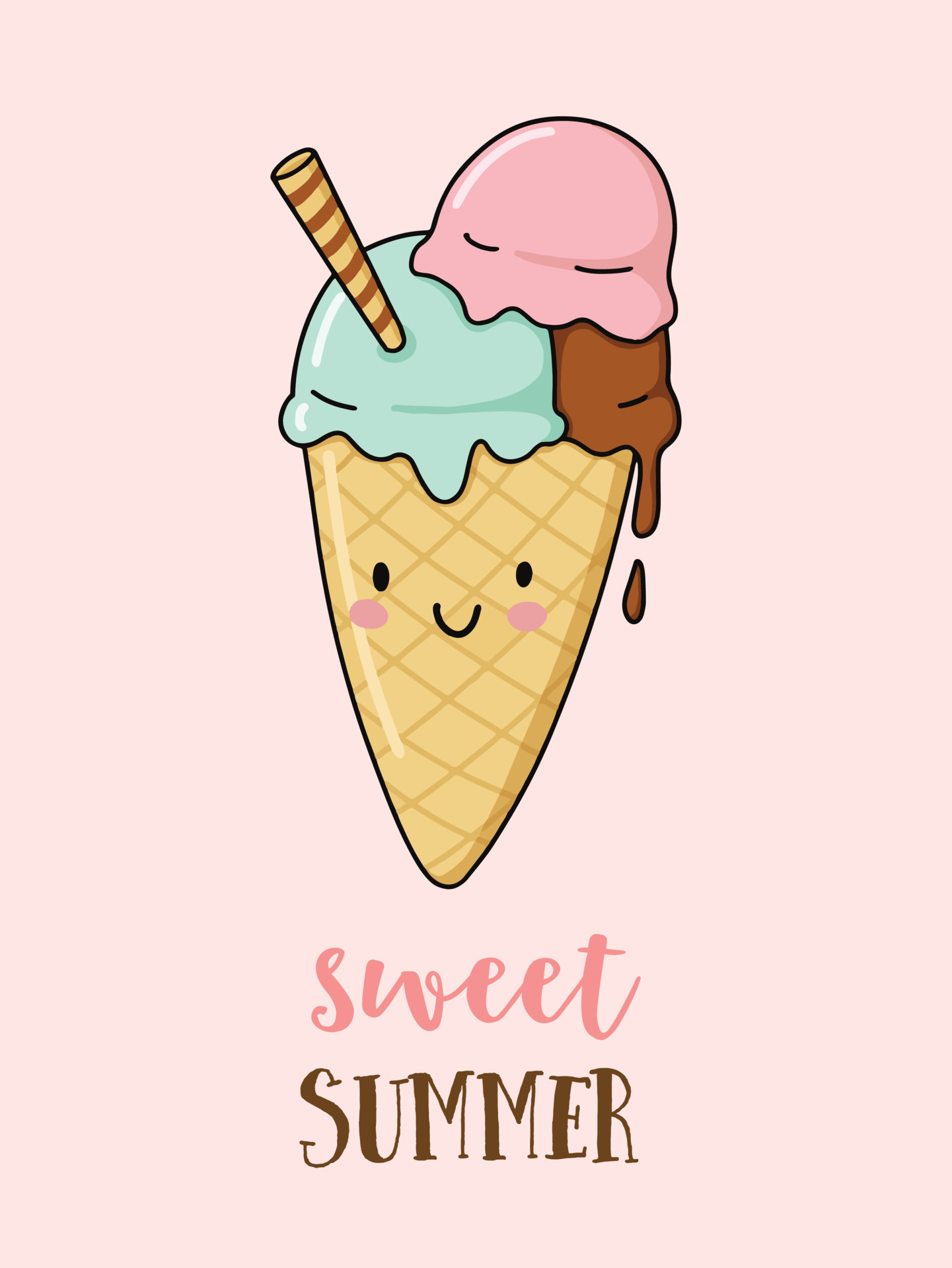 Cartoon cute ice cream cone character. Vector illustration for summer.  Smiling ice cream dessert. 7491352 Vector Art at Vecteezy