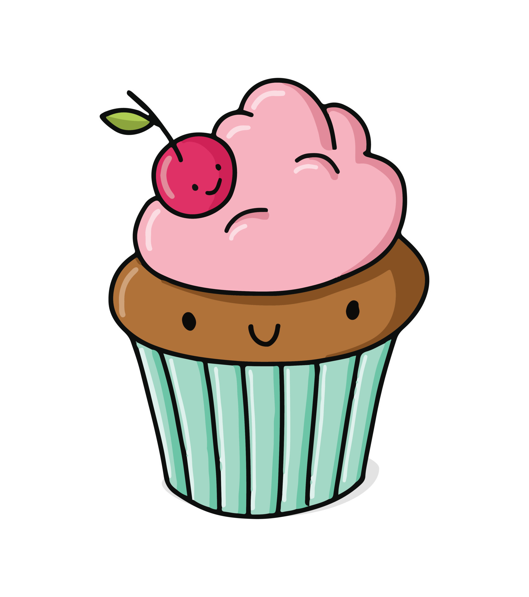 Cartoon cute cupcake character. Vector illustration. Smiling kawaii  dessert. 7491356 Vector Art at Vecteezy