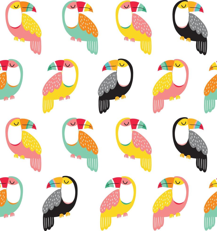 patrón de tucán. fondo transparente de vector de verano. colorido diseño repetitivo de aves tucán.