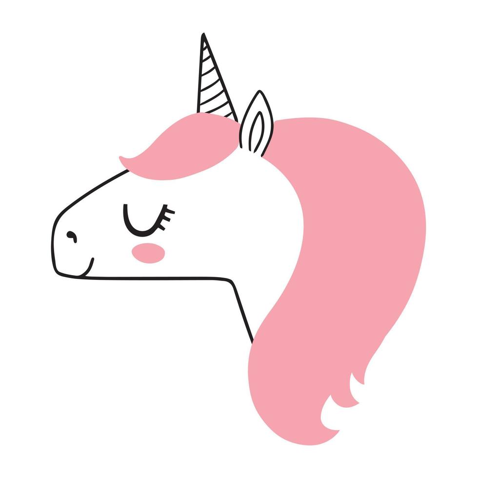 Hand drawn unicorn icon. Cute vector unicorn head.