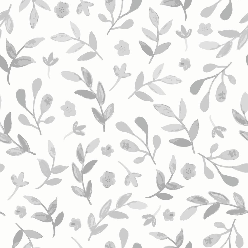 Seamless watercolor floral pattern with branches and leaves. Subtle monochrome hand-drawn vector background.