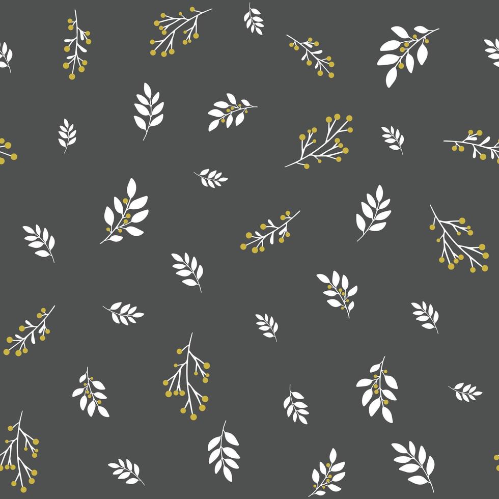 Hand drawn vector winter floral pattern. Seamless background with winter branches and leaves. Hand drawn floral elements. Vintage botanical illustrations.