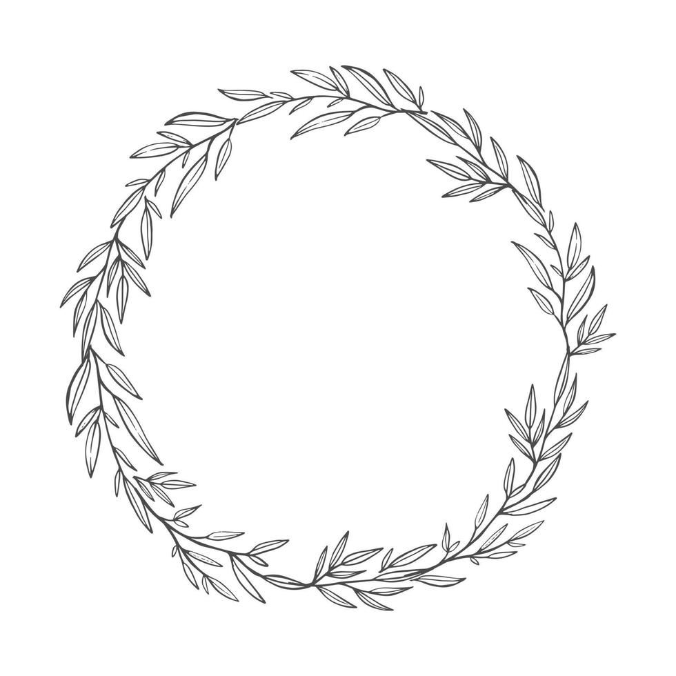 Hand drawn wreath. Romantic floral design element made of branches, leaves, twigs. vector