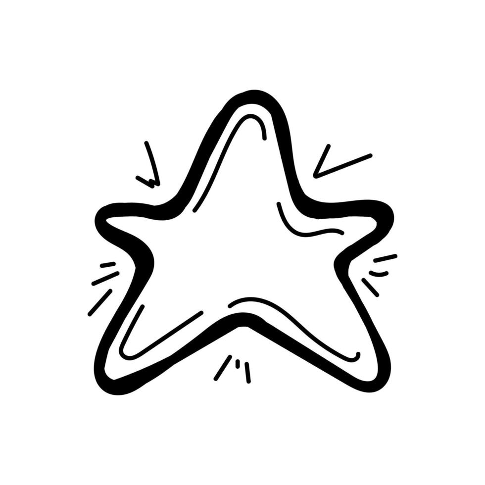 Simple star icon, hand-drawn element sketch in doodle style. Space. Five-beam star. Solar system. Isolated vector illustration