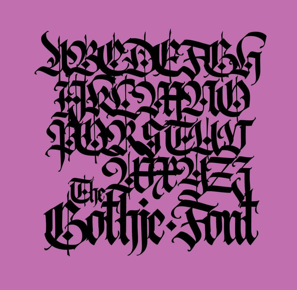 Gothic. Vector. Uppercase and lowercase letters. Beautiful and stylish calligraphy. Elegant European typeface for tattoo and design. Medieval Germanic modern style. vector
