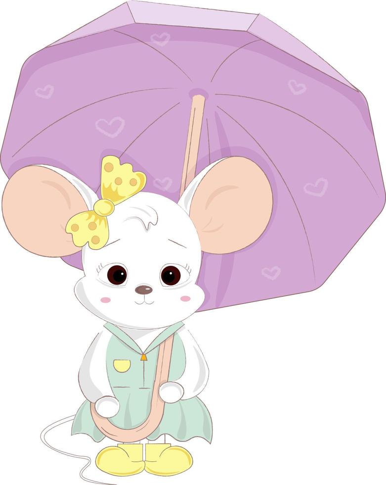 lindo ratón bebé blanco con paraguas vector