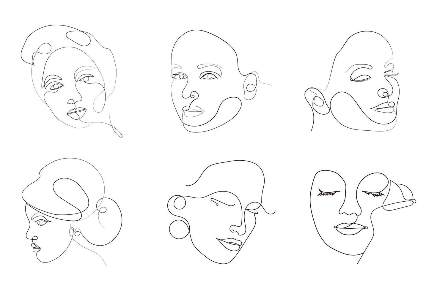 Set of minimal women face line art beauty logo vector composition