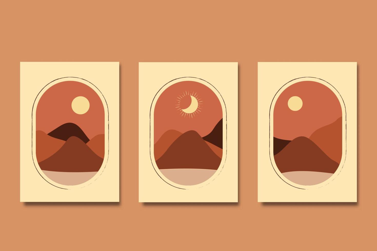 Set of modern boho minimal landscape illustration design vector