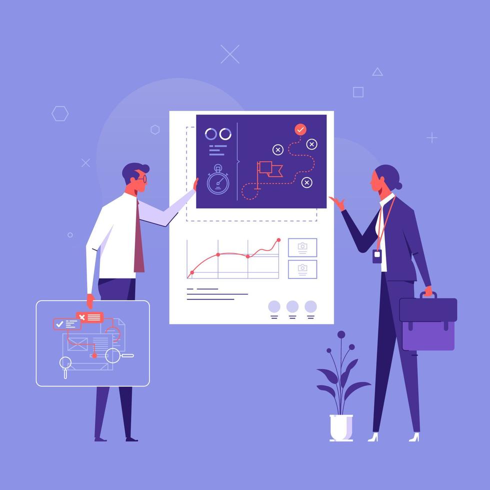 concepto de análisis de datos, personas que analizan gráficos de  crecimiento, análisis de datos comerciales, monitoreo de inversiones.  informe financiero gráfico, tablas y diagramas 7491725 Vector en Vecteezy