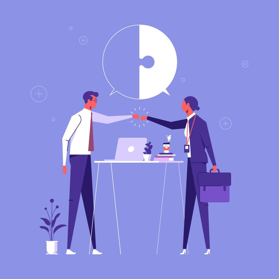 Male and female partners or managers celebrating successful deal, contract or project completion, creative team cooperation or colleagues, start up or work success celebration vector