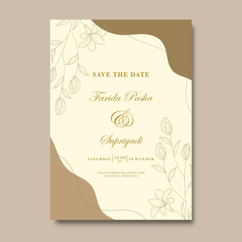 diseño de plantilla de invitación de boda floral de dibujo a mano vector