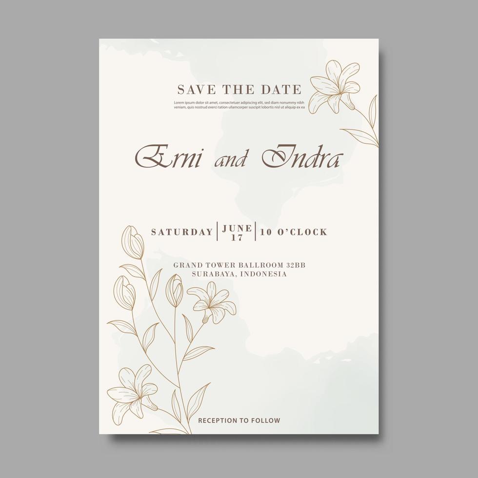 Minimal style wedding invitation template design vector