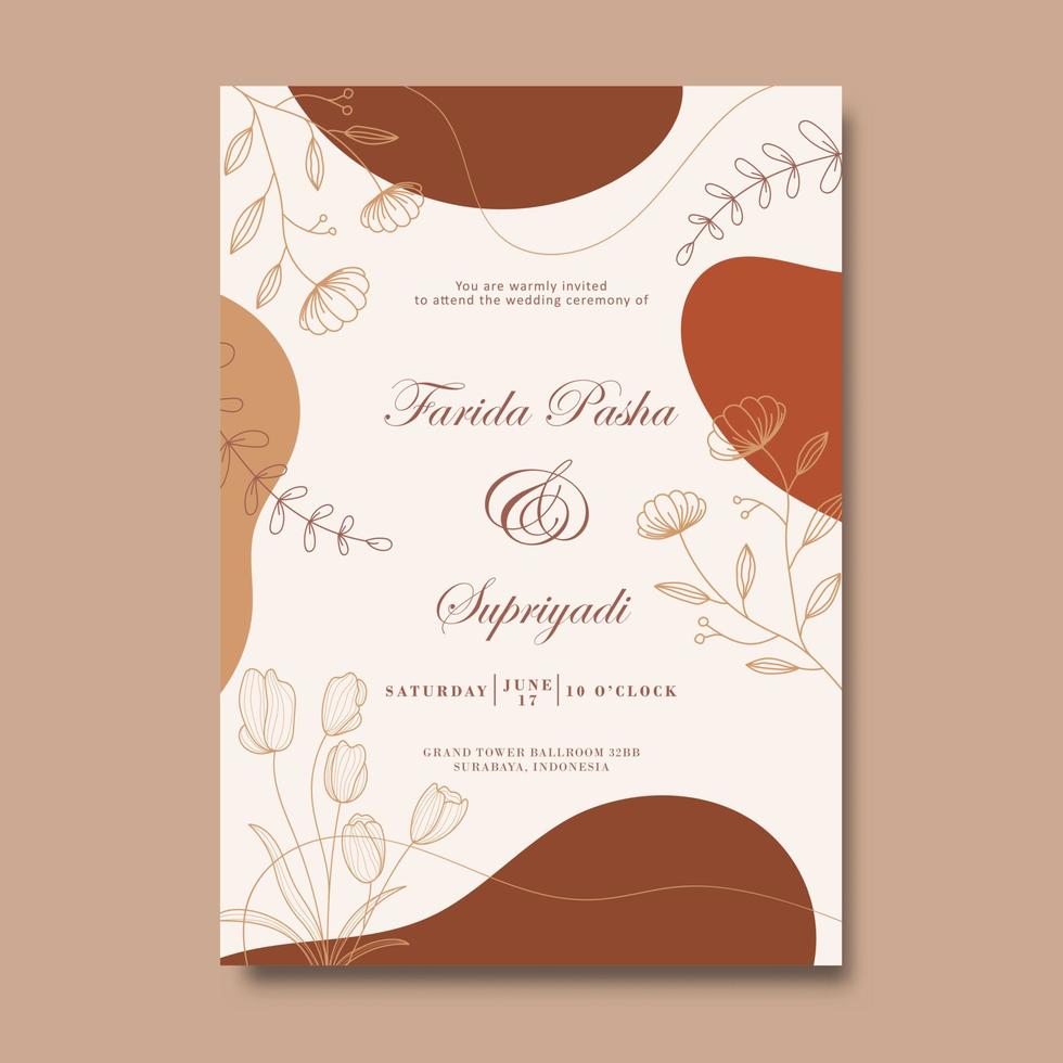 Floral wedding invitation template minimalist design vector