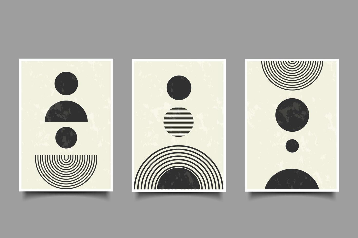 mid century Abstract aesthetic black and white minimalist posters set vector