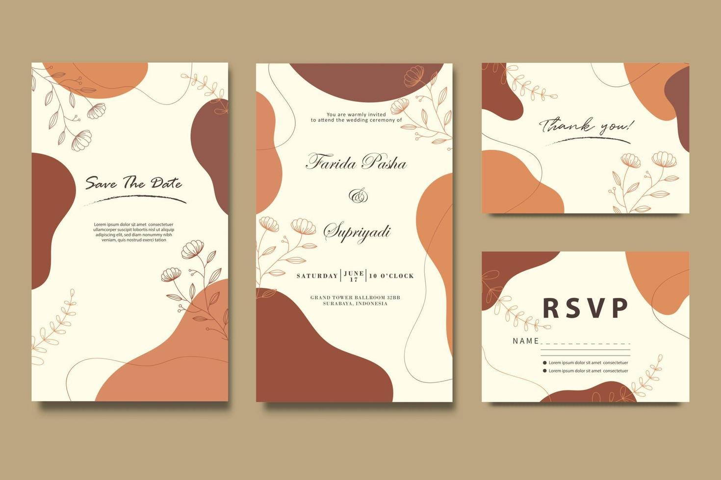 tarjeta de invitación de boda plantillas florales conjunto de diseño minimalista vector