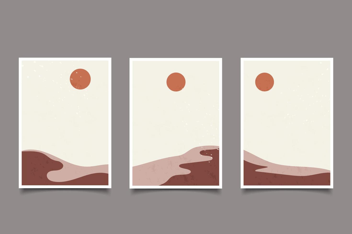 Set of modern minimalist abstract landscape aesthetic art design vector