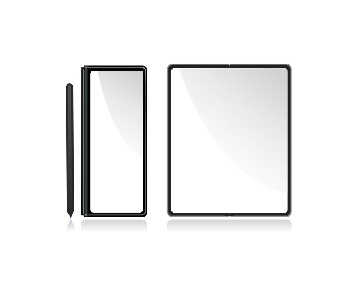 illustration of samsung fold screen smartphone with stylus template mockup set vector