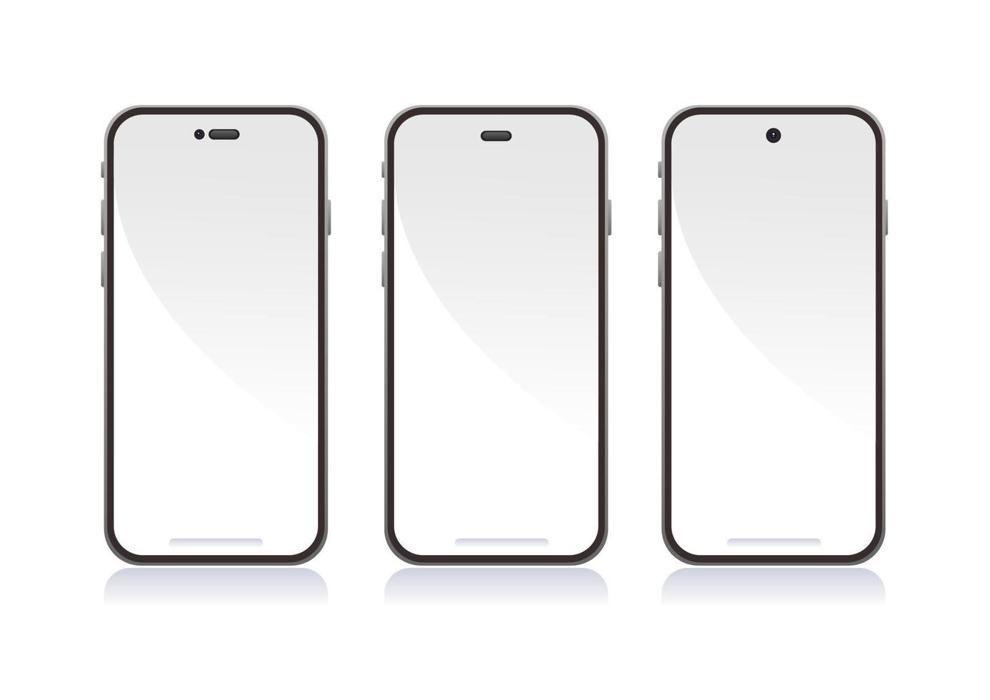 Apple iPhone concept smartphone display with 3 variation design front camera mockup template illustration vector