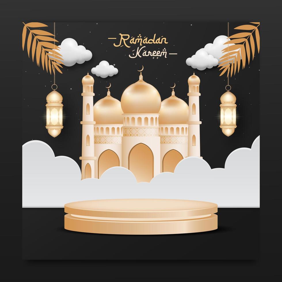 ramadan eid mubarak y plantilla de exhibición de productos islámicos vector