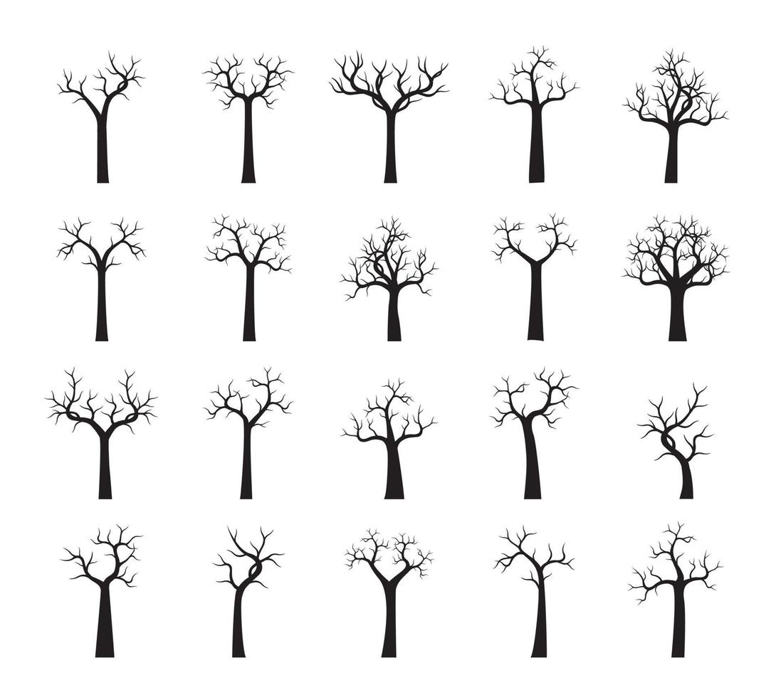 Set black Trees. Vector Illustration.