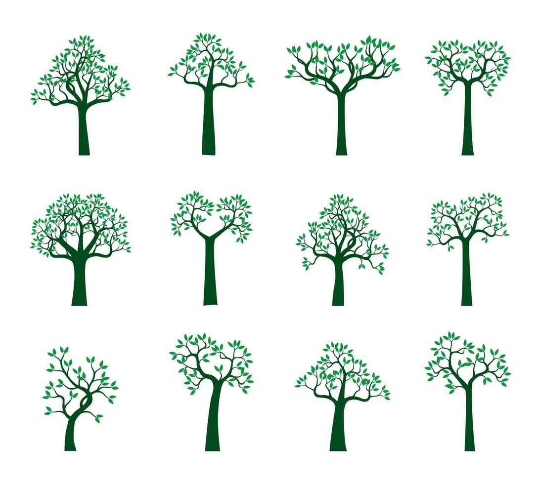 Set green Trees. Vector Illustration.
