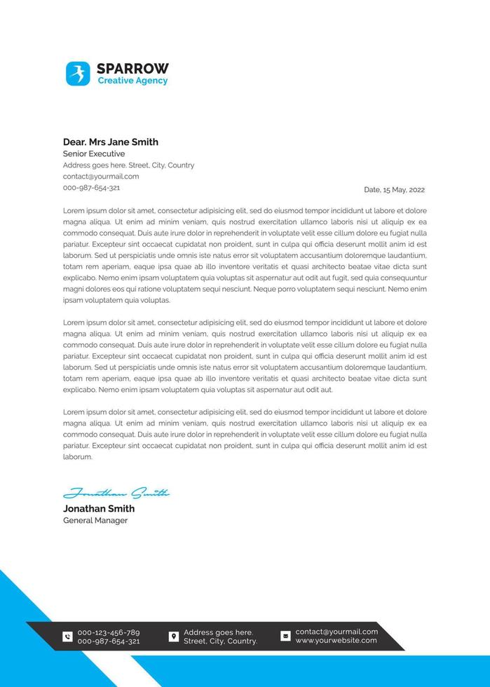 business letterhead with blue and black details vector