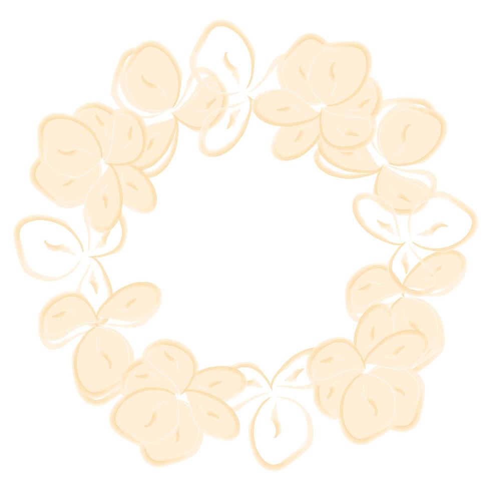 Template of a round frame made of flower of pale sand color in a watercolor. Great for wedding. vector