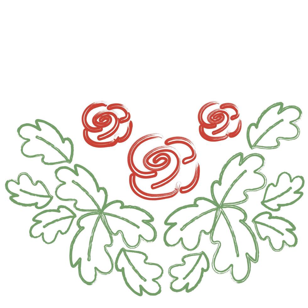 Floral frame made of leaves and rose buds. Outline drawing by hand. Silhouette lines. vector