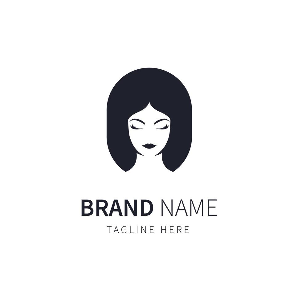 woman logo illustration with beauty hair vector