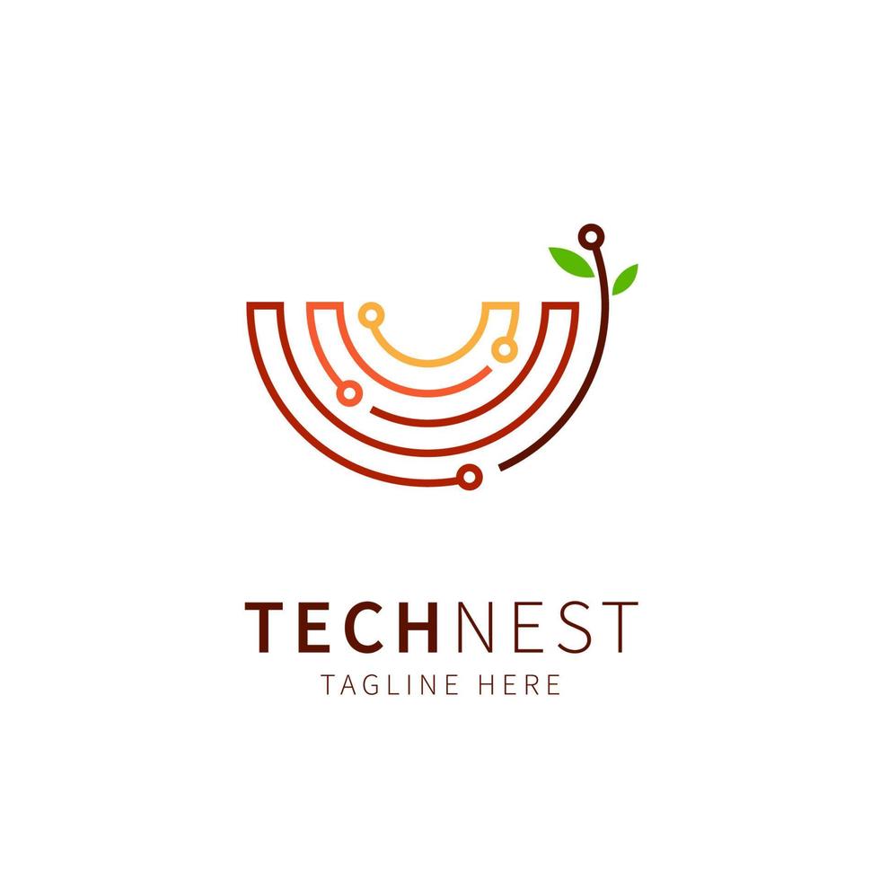 nest illustration with technology and leaf. birdhouse symbol logo Vector
