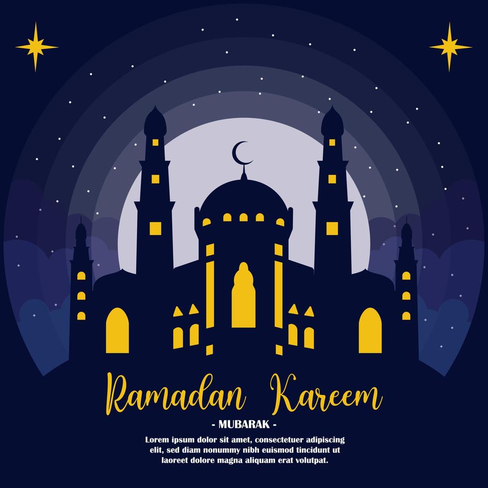 Ramadan Kareem Islamic illustration with a mosque at night. Perfect for abstract background design templates. vector