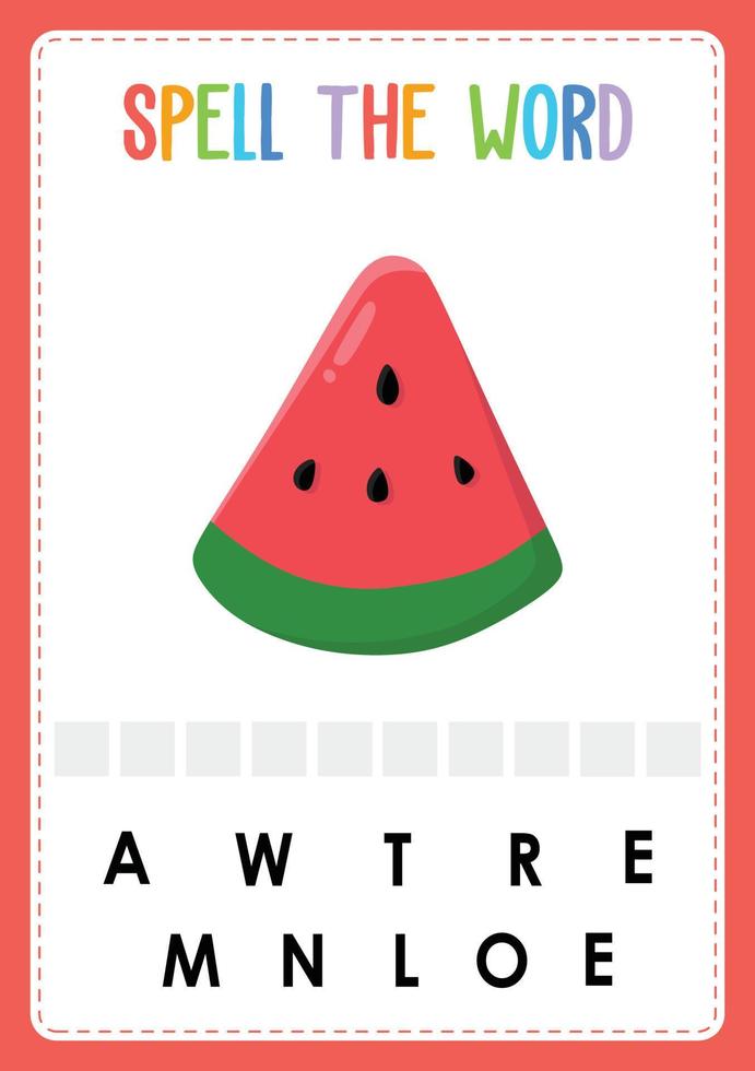 hoja de trabajo de ortografía encuentra el juego de letras faltantes para niños con frutas vector